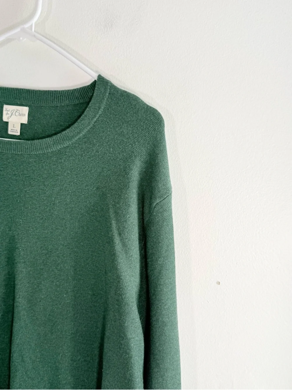 J. Crew 100% Cotton Crewneck Sweater Garter Stitch Military Green H6060 Large